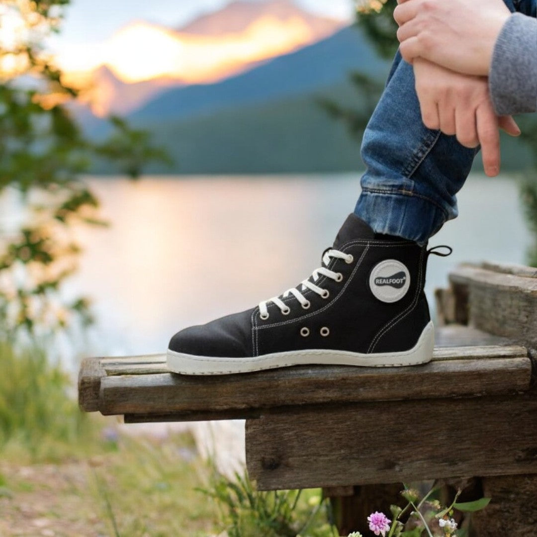 Hand Sewn RealFoot Canva High-Top Sneakers – Natural Comfort and Everyday Style 👟 - Ravello Barefoot Shoes