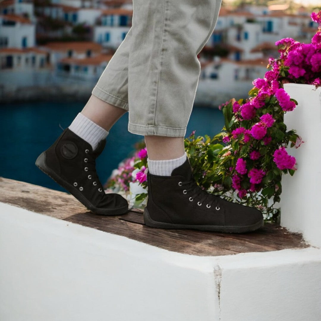 Hand Sewn RealFoot Canva High-Top Sneakers – Natural Comfort and Everyday Style 👟 - Ravello Barefoot Shoes