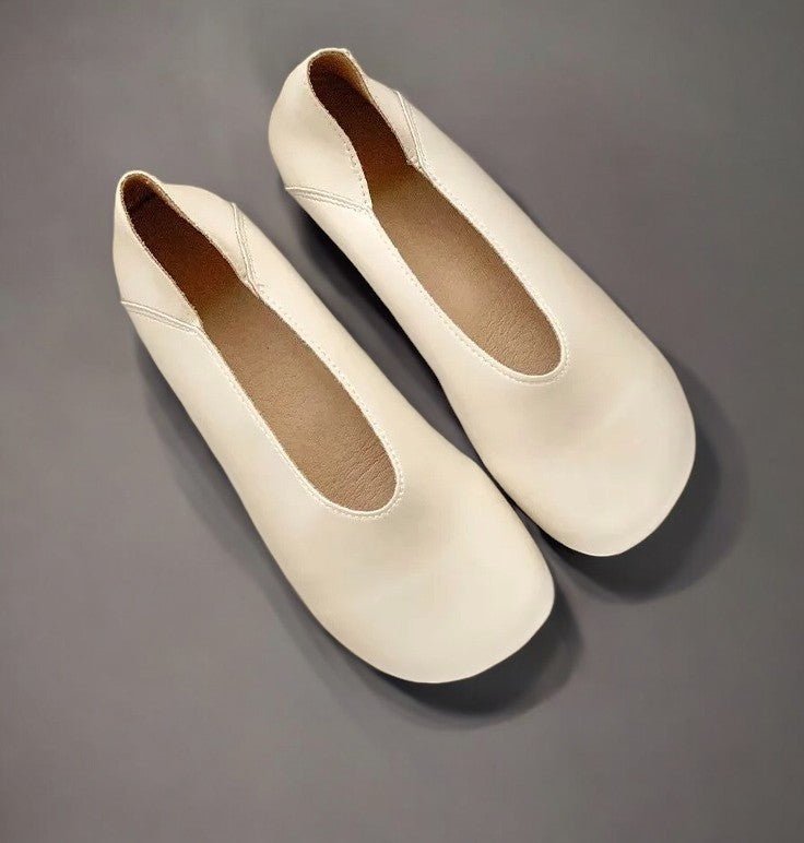 Smile Circle Leather Ballet Flats - Simple and Comfortable Round Toe Shoes for Women - Ravello Barefoot Shoes