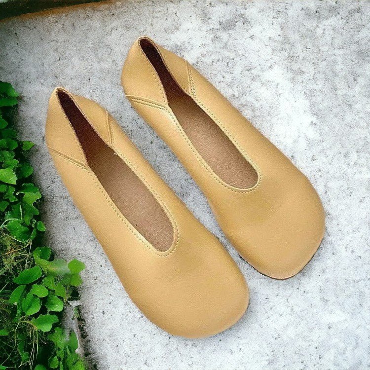 Smile Circle Leather Ballet Flats - Simple and Comfortable Round Toe Shoes for Women - Ravello Barefoot Shoes