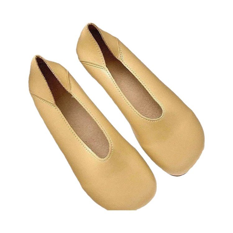 Smile Circle Leather Ballet Flats - Simple and Comfortable Round Toe Shoes for Women - Ravello Barefoot Shoes