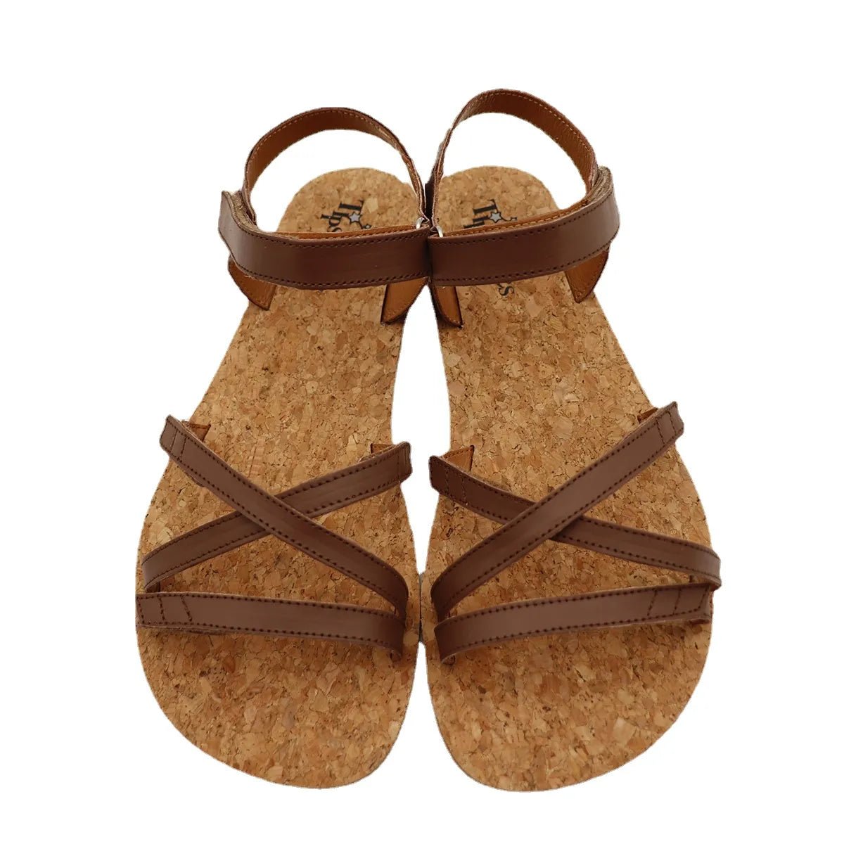 Tipsietoes Crossed Barefoot Leather Flat Sandals for Women - Ravello Barefoot Shoes